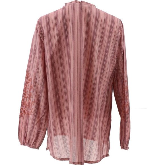 NWT LOGO BY LORI GOLDSTEIN STRIPED WOVEN EMBROIDERED BLOUSE BLUSH SMALL - Picture 4 of 9